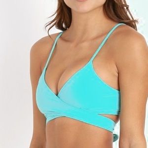 L SPACE Chloe wrap top, turquoise blue